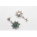 Flower Pendant Earrings Set 925 Sterling Silver Onyx & Marcasite Stone Gift B424